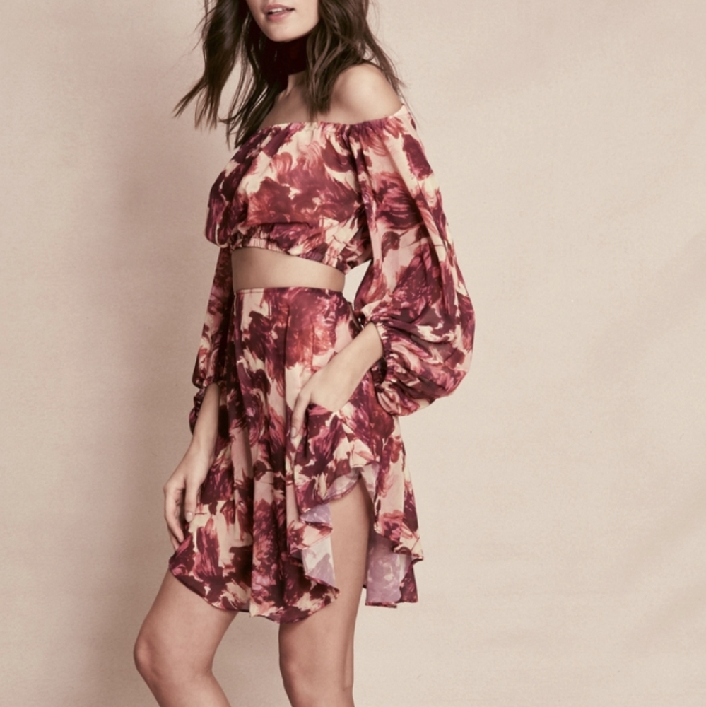FOR LOVE AND LEMONS WILD ROSE CROP TOP AND SKIRT
